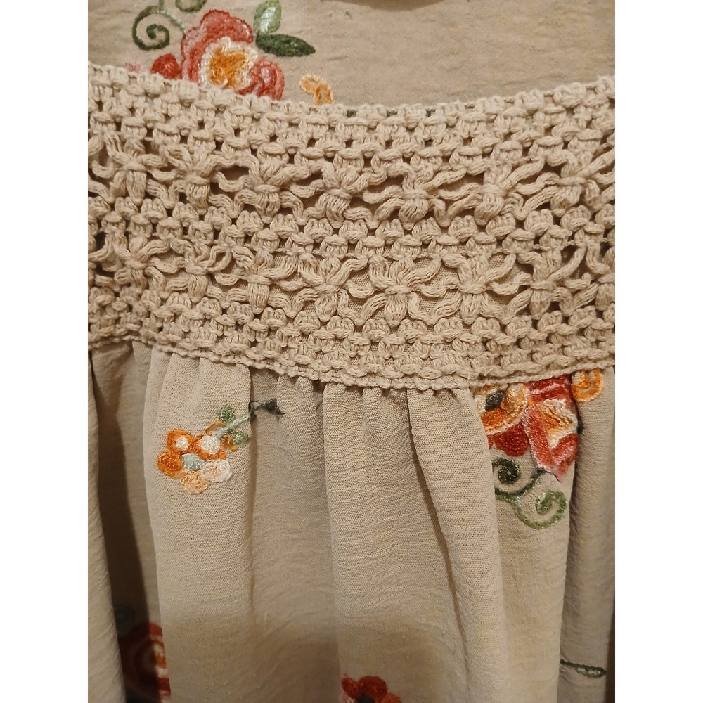Anthropologie Kindred Embroidered Boho Peasant Blouse Top M Tan Floral Western - Picture 6 of 16
